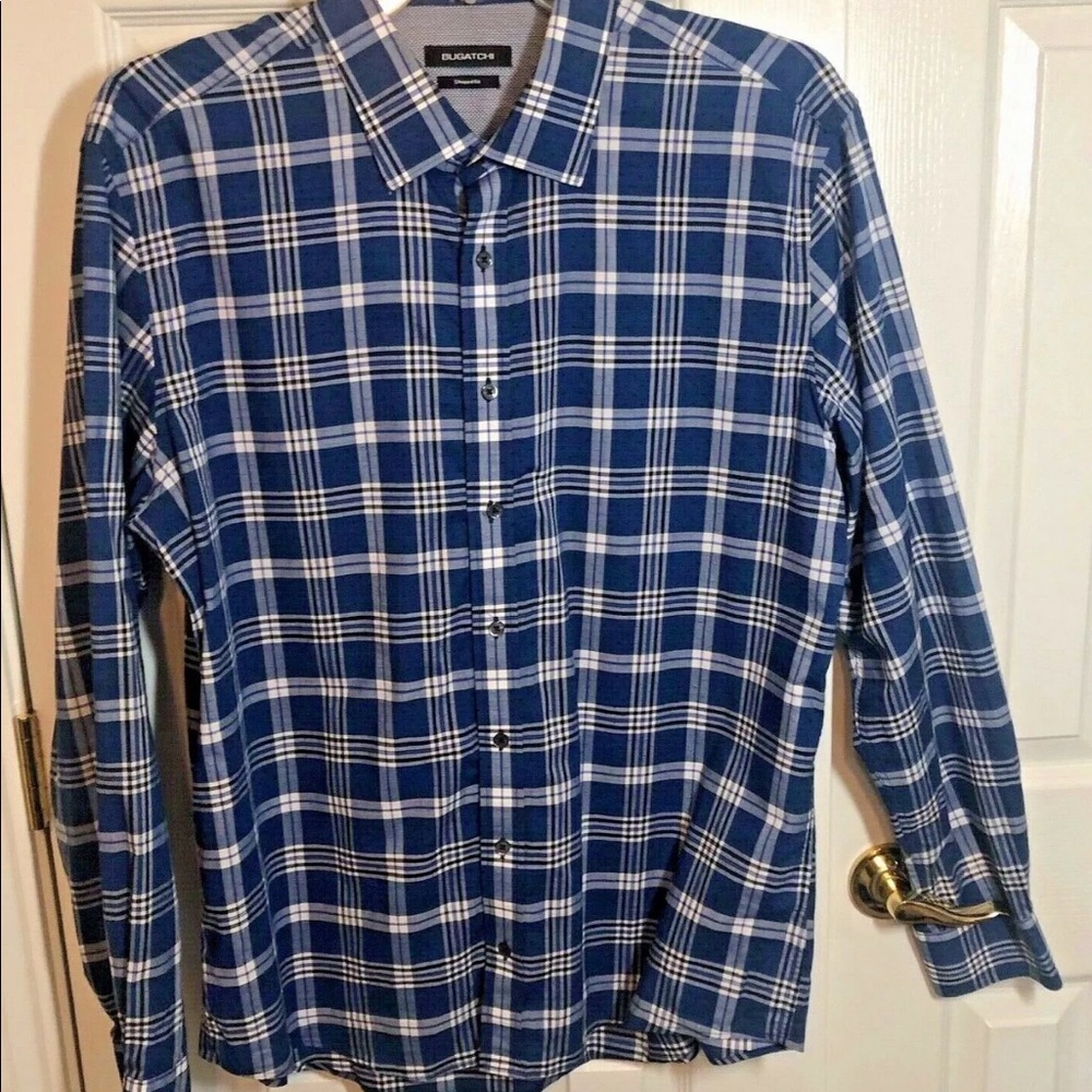 Bugatchi Size XXL Plaid Shaped Flip Cuff RA-1521